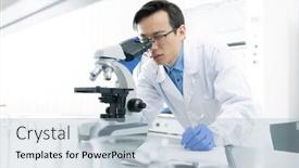  Presentation with specimen - PPT layouts consisting of asian-medical-scientist-wearing-white background and a light blue colored foreground