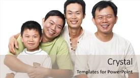  Presentation with generations - Presentation design featuring asian men different generations background and a mint green colored foreground
