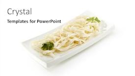  Presentation with noodles - PPT layouts consisting of asian menu wheat noodles - udon with parsley leaves background and a white colored foreground