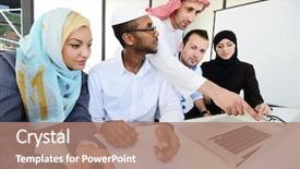  Presentation with business culture - PPT layouts consisting of asian mixed culture - arabic people having a business background and a coral colored foreground