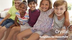  Presentation with multi culture - Theme consisting of asian mixed culture - group of multi-cultural children background and a coral colored foreground