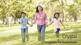  Presentation with children running - Amazing slide set having asian mother and children running hand in hand in park backdrop and a yellow colored foreground