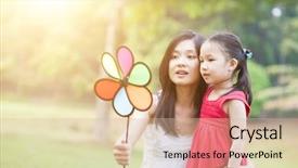  Presentation with flare - Presentation design consisting of asian mother and daughter playing in a park on a morning with sun flare family outdoor fun background and a lemonade colored foreground