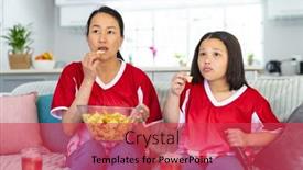  Presentation with supporting - Slides enhanced with asian-mother-and-daughter background and a red colored foreground