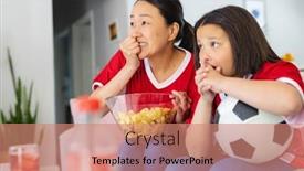  Presentation with supporting - Slide deck featuring asian-mother-and-daughter background and a coral colored foreground