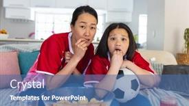  Presentation with supporting - Presentation theme consisting of asian-mother-and-daughter background and a ocean colored foreground