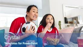  Presentation with supporting - Slide deck having asian-mother-and-daughter background and a ocean colored foreground