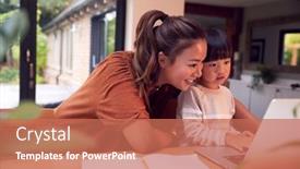  Presentation with home schooling - Slide deck having asian-mother-helping-home-schooling background and a coral colored foreground