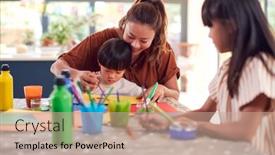  Presentation with fun - Cool new slide set with asian-mother-with-children-having backdrop and a coral colored foreground