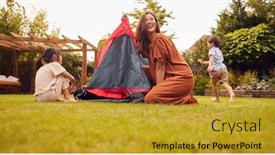  Presentation with home garden - PPT theme having asian-mother-with-children background and a gold colored foreground