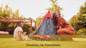  Presentation with home garden - Slide deck with asian-mother-with-daughter background and a gold colored foreground