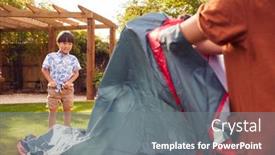  Presentation with home garden - Presentation design consisting of asian-mother-with-son background and a gray colored foreground