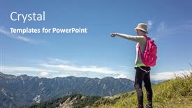  Presentation with mountain climbing - Cool new theme with asian-mountain-climbing-woman-pointing backdrop and a teal colored foreground