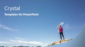  Presentation with mountain climbing - PPT theme featuring asian-mountain-climbing-woman-pointing background and a teal colored foreground