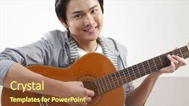  Presentation with music man in suit guitar - Amazing slides having asian music - young man playing guitar backdrop and a  colored foreground