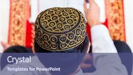  Presentation with scripture - Presentation theme featuring asian muslim man reading koran background and a  colored foreground