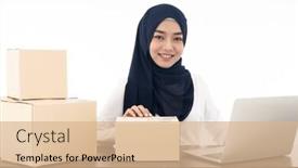  Presentation with muslim women - Cool new slide set with asian-muslim-women-merchant-working backdrop and a coral colored foreground