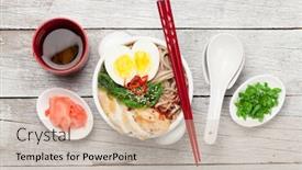  Presentation with asian noodle soup - Audience pleasing slide deck consisting of asian-noodle-ramen-soup backdrop and a soft green colored foreground