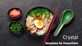  Presentation with asian noodle soup - Audience pleasing theme consisting of asian-noodle-ramen-soup backdrop and a dark gray colored foreground