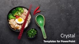  Presentation with asian noodle soup - Audience pleasing PPT layouts consisting of asian-noodle-ramen-soup backdrop and a dark gray colored foreground