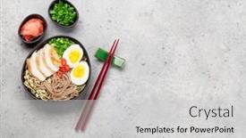  Presentation with asian noodle soup - Beautiful PPT theme featuring asian-noodle-ramen-soup backdrop and a light gray colored foreground