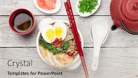  Presentation with asian noodle soup - Presentation design enhanced with asian-noodle-ramen-soup background and a soft green colored foreground