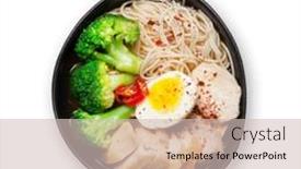  Presentation with asian noodle soup - Amazing slide deck having asian-noodle-ramen-soup backdrop and a soft green colored foreground