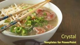  Presentation with asian noodle soup - Colorful slide set enhanced with asian-noodle-soup-with-beef backdrop and a tawny brown colored foreground