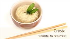  Presentation with noodles - Theme consisting of asian noodles in bowl isolated on white background and a cream colored foreground
