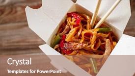  Presentation with noodles - Theme having chinese food container chopsticks - asian noodles with fresh green background and a coral colored foreground