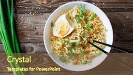  Presentation with noodles - Beautiful presentation design featuring asian noodles with fresh green onion and boiled egg backdrop and a tawny brown colored foreground