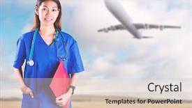  Presentation with camera - Amazing PPT theme having aviation career - asian nurse with stethoscope looking backdrop and a lemonade colored foreground