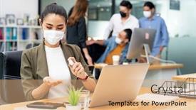  Presentation with hand hygiene - Colorful slide set enhanced with asian-office-employee-businesswoman-wear backdrop and a coral colored foreground