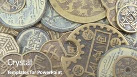  Presentation with asian - Presentation design having asian old business currency coins background and a gray colored foreground