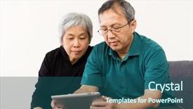  Presentation with old couple - Cool new PPT layouts with asian old couple reading on tablet backdrop and a ocean colored foreground