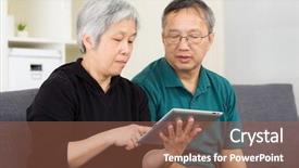 Presentation with old couple - Slide set consisting of asian old couple using tablet background and a red colored foreground