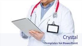 Presentation with doctor asian - Presentation featuring asian old doctor use of tablet background and a sky blue colored foreground