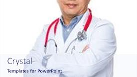  Presentation with asian doctor - Beautiful slide deck featuring asian old doctor backdrop and a sky blue colored foreground