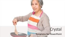  Presentation with asian food - Presentation theme consisting of asian old housewife making food background and a light gray colored foreground