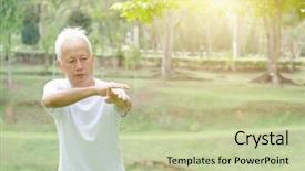  Presentation with old man - Audience pleasing slide deck consisting of asian old man practicing kungfu backdrop and a mint green colored foreground