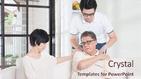  Presentation with shoulder pain - PPT theme featuring asian old man shoulder pain background and a lemonade colored foreground