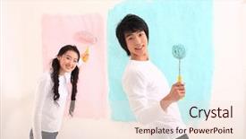  Presentation with asian paint - Colorful presentation enhanced with asian paint - casual young couple backdrop and a lemonade colored foreground