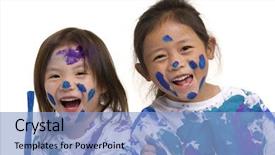  Presentation with fun - Beautiful PPT theme featuring asian paint - two young girls having fun backdrop and a light blue colored foreground