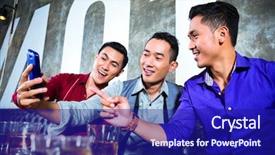  Presentation with night club - Cool new slide deck with asian party people group backdrop and a navy blue colored foreground