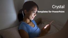  Presentation with retail smart phone - Beautiful slides featuring asian people - woman using smart phone backdrop and a  colored foreground