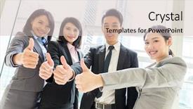  Presentation with team - Slides consisting of asian people idea achievement - business team showing thumb up background and a soft green colored foreground