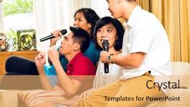  Presentation with elderly people singing - Audience pleasing presentation theme consisting of asian people singing at karaoke backdrop and a yellow colored foreground
