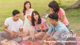  Presentation with union of people - Theme enhanced with asian people take a picnic background and a coral colored foreground