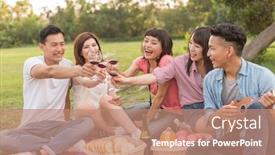  Presentation with picnic - Presentation design enhanced with asian-people-take-a-picnic background and a coral colored foreground