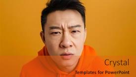  Presentation with asian - Presentation theme enhanced with asian-perplexed-man-wearing-hoodie background and a gold colored foreground